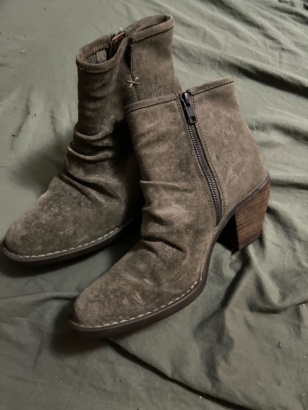 Born Olive Suede Side-Zip Ankle Booties